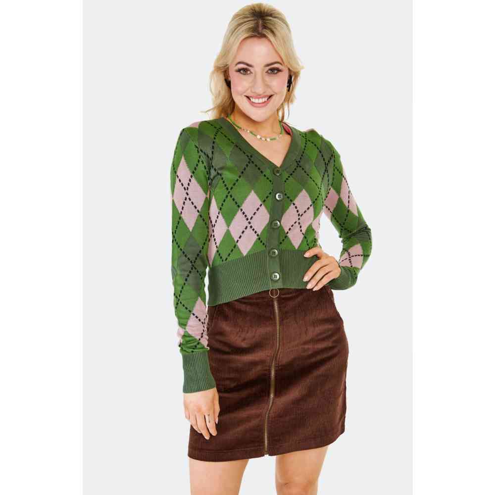 Voodoo Vixen - Argyle V Neck Cardigan - Green